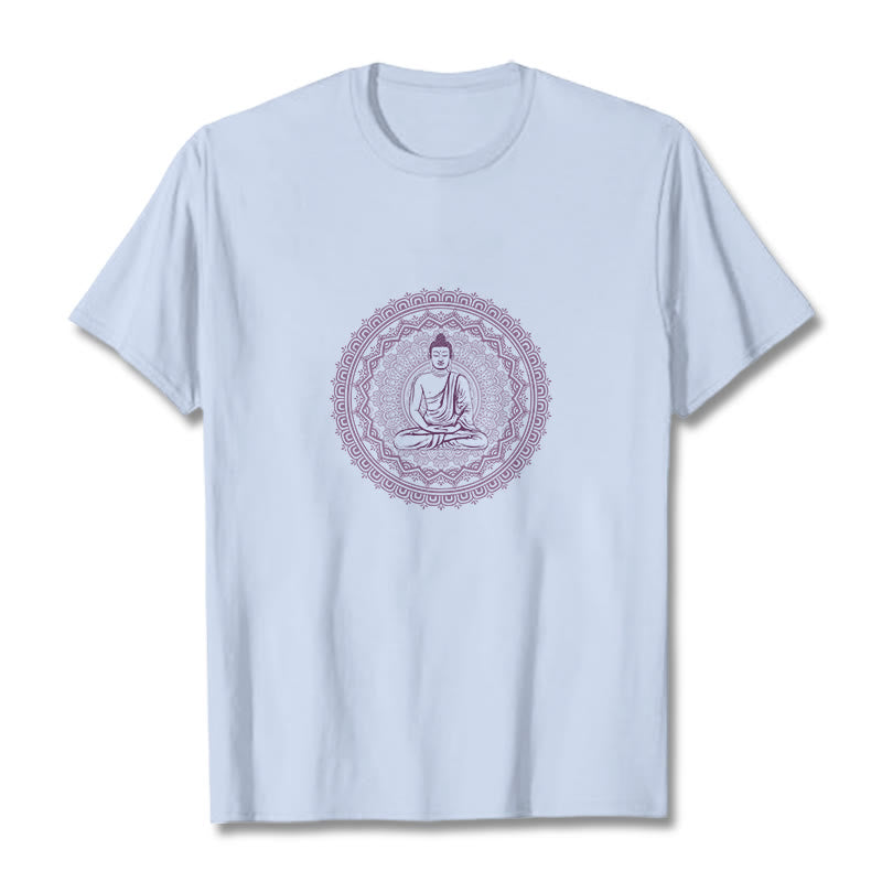 Buddha Stones Mandala Buddha Cotton Tee T-shirt - LightCyan - 2XL - image 15