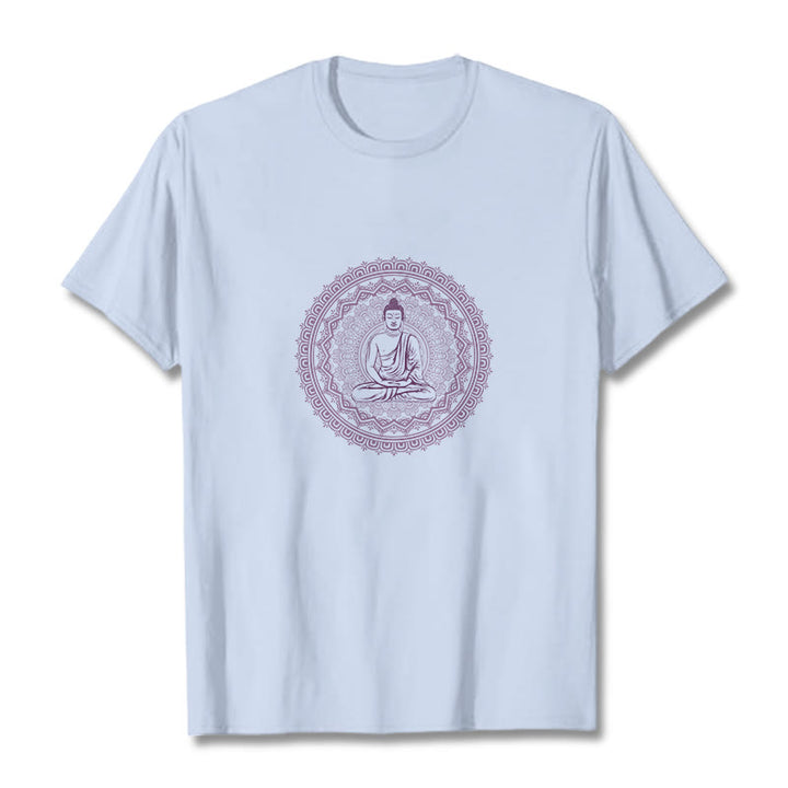 Buddha Stones Mandala Buddha Cotton Tee T-shirt - LightCyan - 2XL - image 15