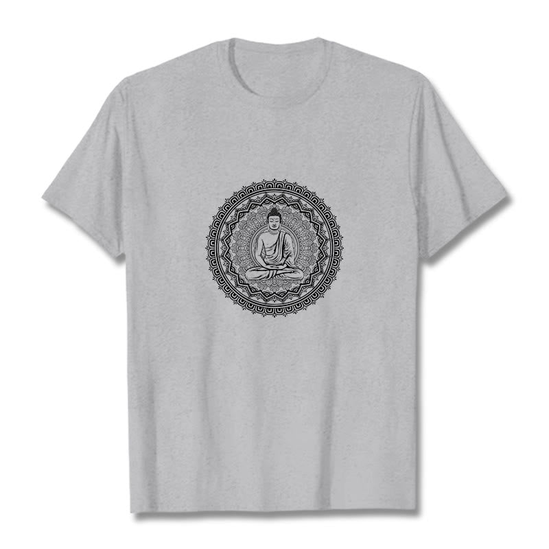 Buddha Stones Mandala Buddha Cotton Tee T-shirt - LightGrey - 2XL - image 14