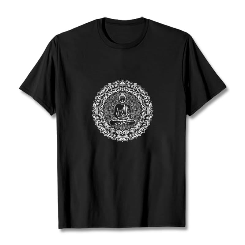 Buddha Stones Mandala Buddha Cotton Tee T-shirt - Black - 2XL - image 7