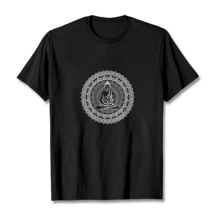 Buddha Stones Mandala Buddha Cotton Tee T-shirt - Black - 2XL - image 7
