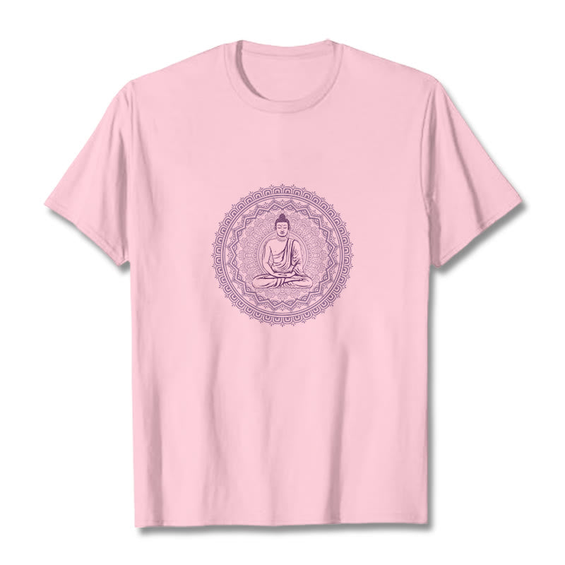 Buddha Stones Mandala Buddha Cotton Tee T-shirt - LightPink - 2XL - image 18