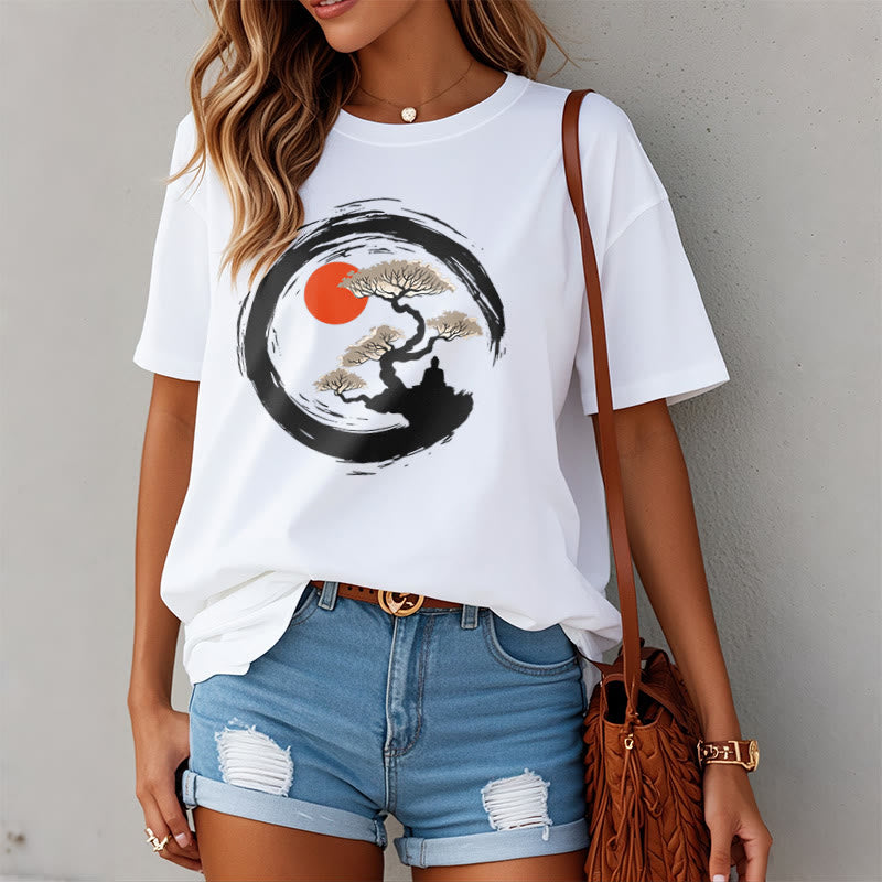 Buddha Stones Red Sun Pine Zen Circle Meditation Buddha Tee T-shirt - image 6