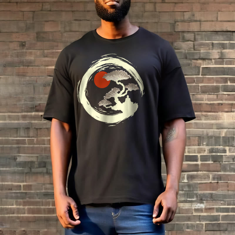 Buddha Stones Red Sun Pine Zen Circle Meditation Buddha Tee T-shirt - image 3