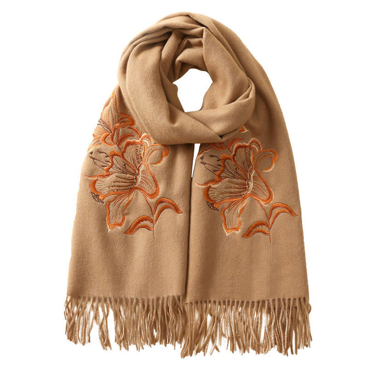 Buddha Stones Wool Shawl Lily Embroidery Tassel Winter Cozy Travel Scarf Wrap - image 1