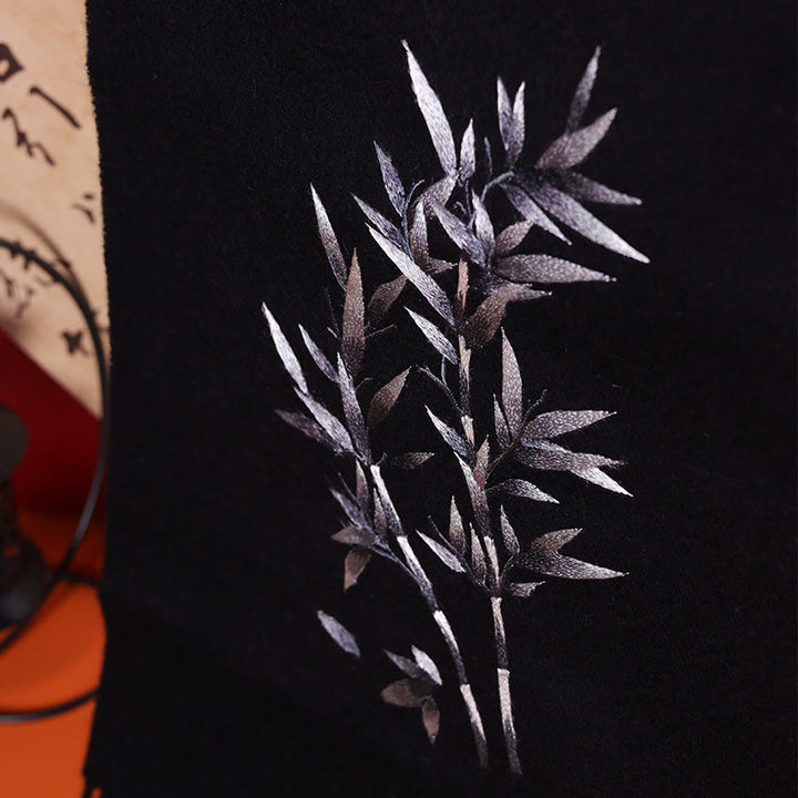 Buddha Stones Wool Shawl Bamboo Leaf Embroidery Tassel Winter Cozy Travel Scarf Wrap - image 1