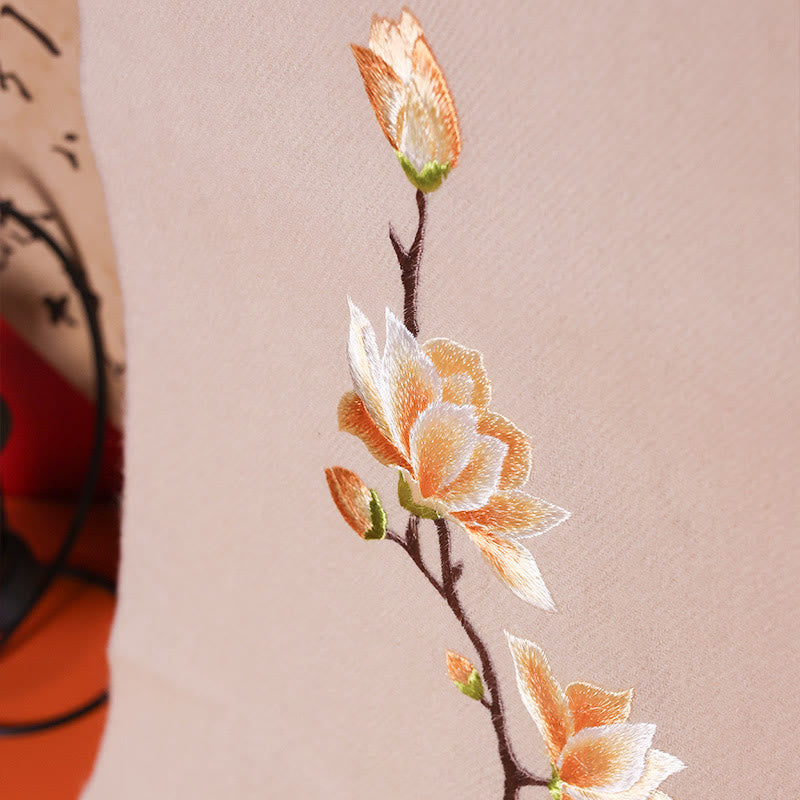 Buddha Stones Wool Shawl Yulan Magnolia Embroidery Tassel Winter Cozy Travel Scarf Wrap - image 1