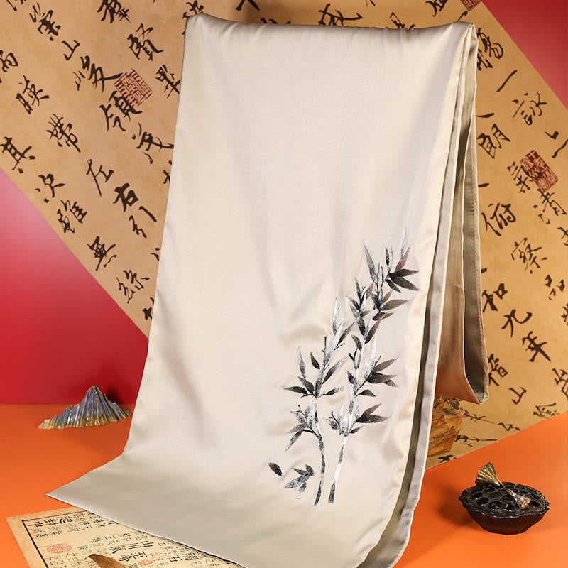 Buddha Stones Polyester Shawl Yulan Butterfly Bamboo Magpie Suzhou Embroidery Winter Cozy Travel Scarf Wrap - AntiqueWhite Bamboo 183*32cm - image 1