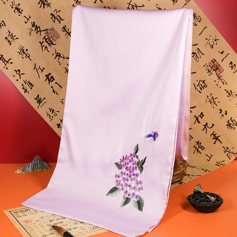 Buddha Stones Polyester Shawl Yulan Butterfly Bamboo Magpie Suzhou Embroidery Winter Cozy Travel Scarf Wrap - LavenderBlush Hydrangea Butterfly 183*32cm - image 13