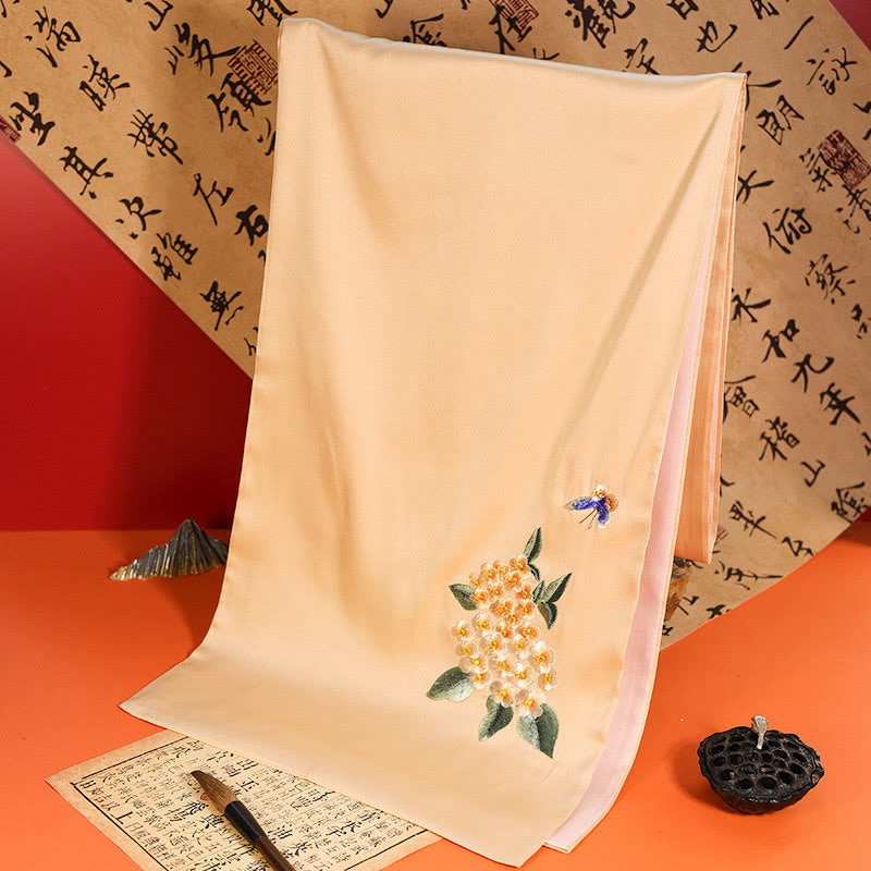 Buddha Stones Polyester Shawl Yulan Butterfly Bamboo Magpie Suzhou Embroidery Winter Cozy Travel Scarf Wrap - PeachPuff Hydrangea Butterfly 183*32cm - image 9