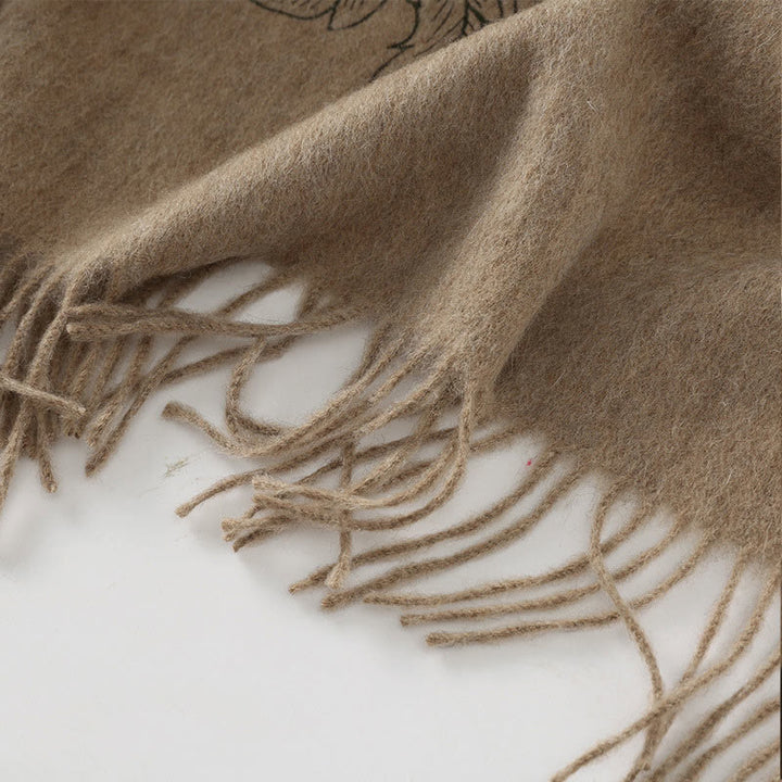 Buddha Stones Wool Shawl Red Peony Embroidery Tassel Winter Cozy Travel Scarf Wrap - image 2