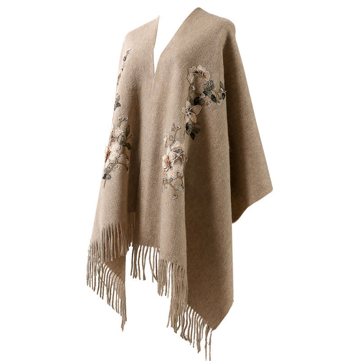 Buddha Stones Wool Shawl White Orange Flower Embroidery Tassel Winter Cozy Travel Scarf Wrap - image 11