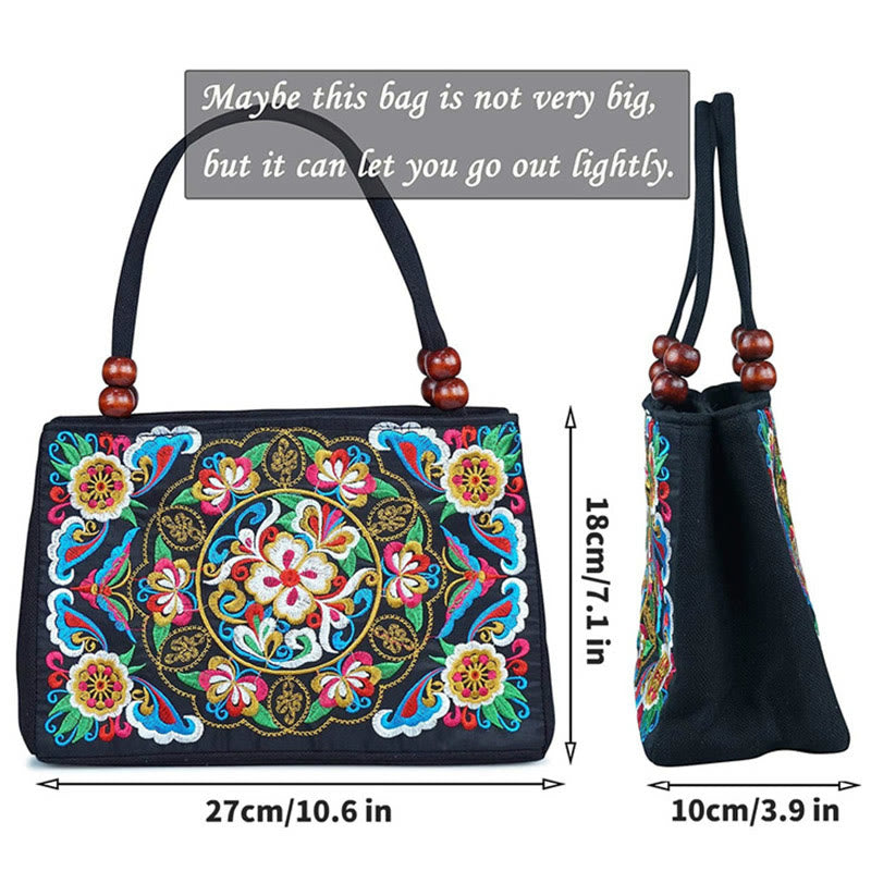 Buddha Stones Galsang Inula Flower Peony Peacock Double-Sided Embroidery Canvas Shopping Purse Handbag - image 8