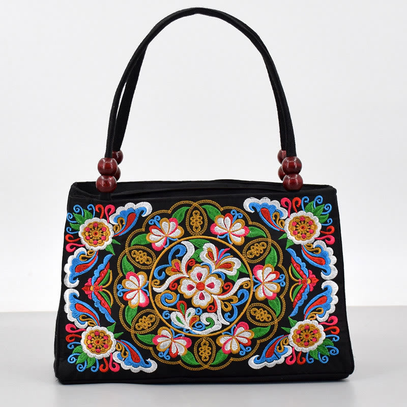 Buddha Stones Galsang Inula Flower Peony Peacock Double-Sided Embroidery Canvas Shopping Purse Handbag - image 1