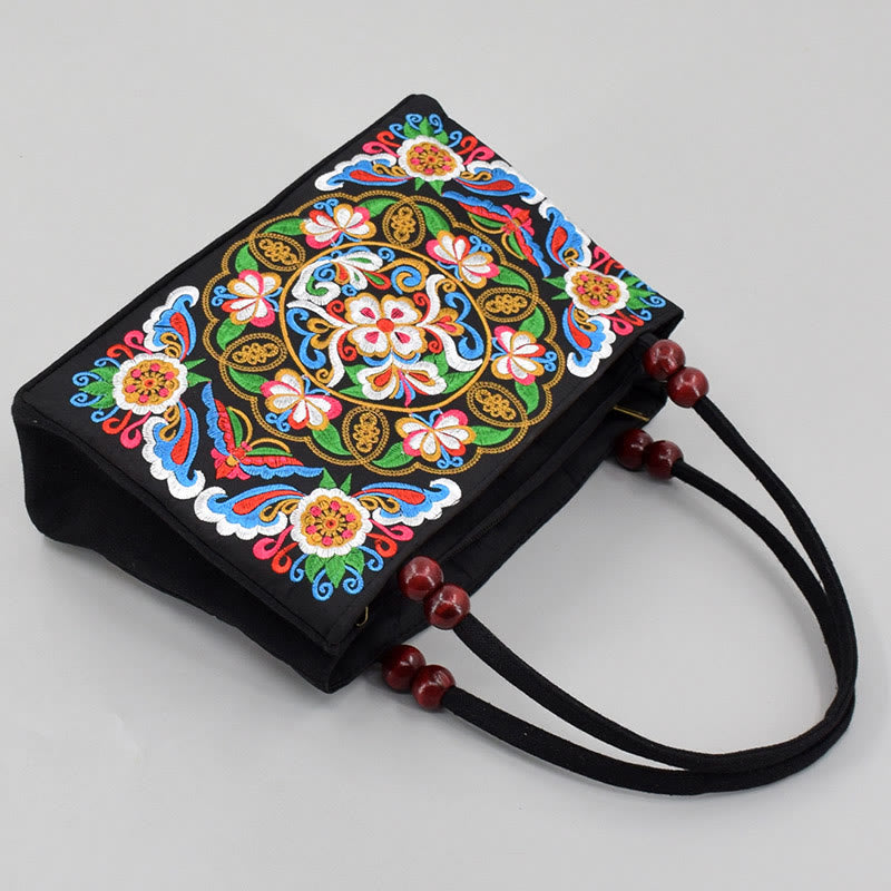 Buddha Stones Galsang Inula Flower Peony Peacock Double-Sided Embroidery Canvas Shopping Purse Handbag - image 4