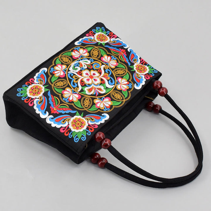 Buddha Stones Galsang Inula Flower Peony Peacock Double-Sided Embroidery Canvas Shopping Purse Handbag - image 4