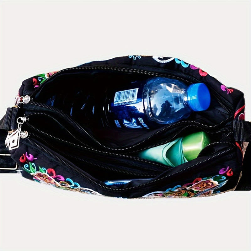 Buddha Stones Galsang Inula Flower Peony Peacock Double-Sided Embroidery Canvas Shopping Purse Handbag Crossbody Bag - image 6