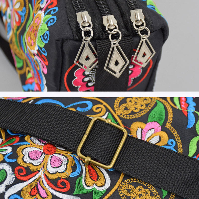 Buddha Stones Galsang Inula Flower Peony Peacock Double-Sided Embroidery Canvas Shopping Purse Handbag Crossbody Bag - image 7