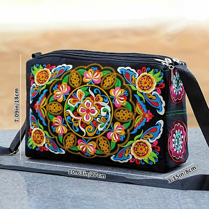 Buddha Stones Galsang Inula Flower Peony Peacock Double-Sided Embroidery Canvas Shopping Purse Handbag Crossbody Bag - image 5