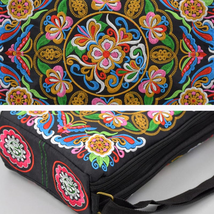 Buddha Stones Galsang Inula Flower Peony Peacock Double-Sided Embroidery Canvas Shopping Purse Handbag Crossbody Bag - image 8