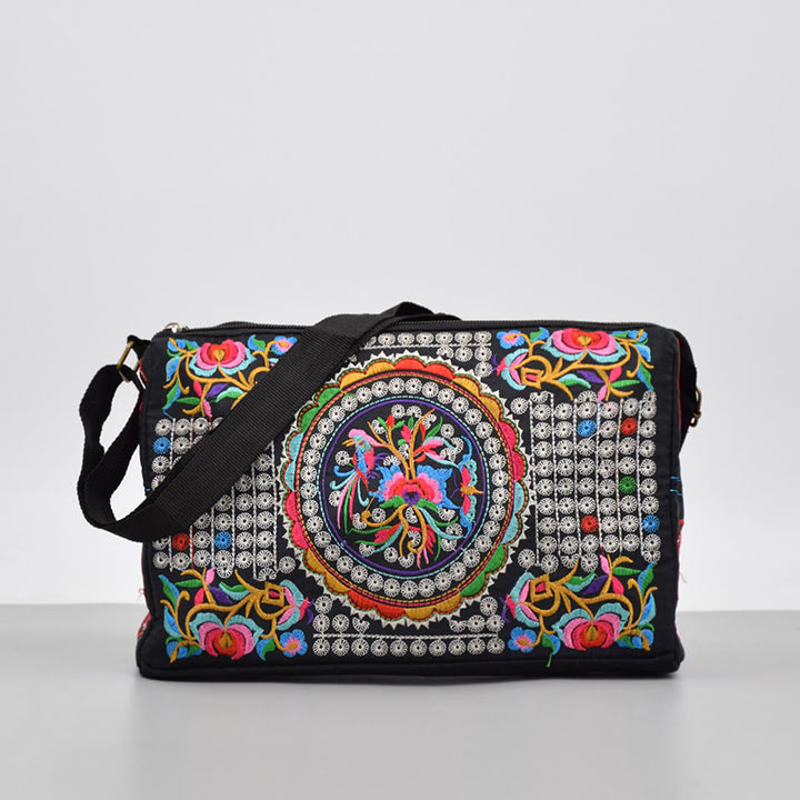 Buddha Stones Galsang Inula Flower Peony Peacock Double-Sided Embroidery Canvas Shopping Purse Handbag Crossbody Bag - Inula Flower - image 18