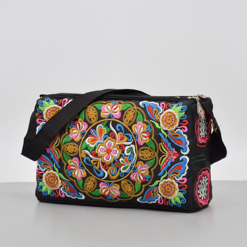 Buddha Stones Galsang Inula Flower Peony Peacock Double-Sided Embroidery Canvas Shopping Purse Handbag Crossbody Bag - image 2