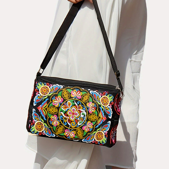 Buddha Stones Galsang Inula Flower Peony Peacock Double-Sided Embroidery Canvas Shopping Purse Handbag Crossbody Bag - image 10