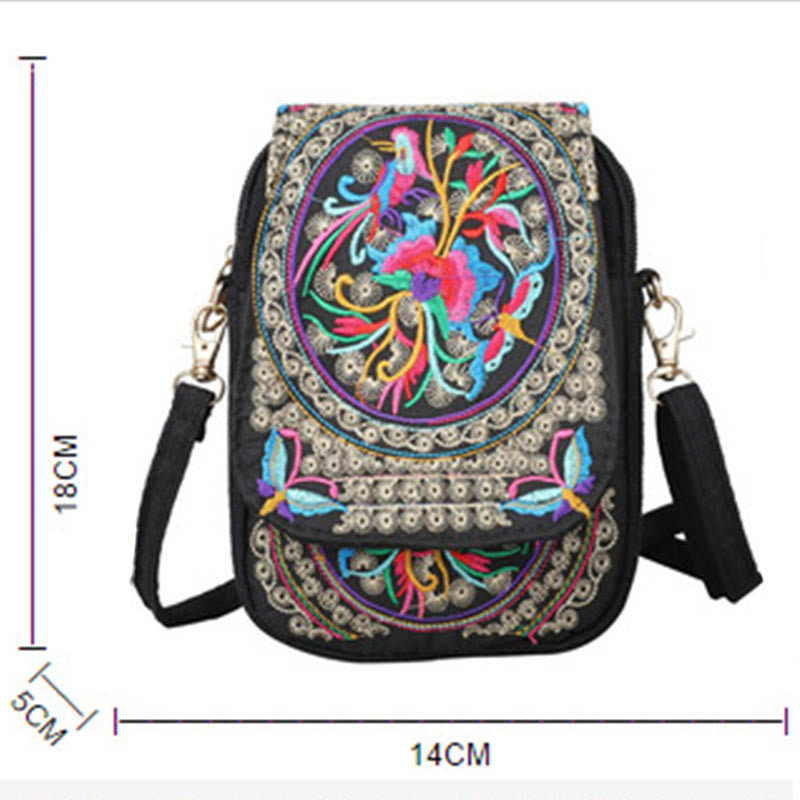 Buddha Stones Inula Flower Peony Embroidery Canvas Shopping Purse Handbag Crossbody Bag - image 11