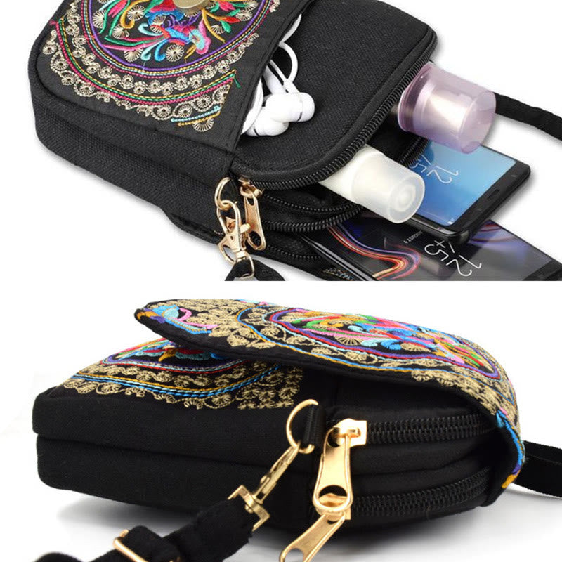 Buddha Stones Inula Flower Peony Embroidery Canvas Shopping Purse Handbag Crossbody Bag - image 9