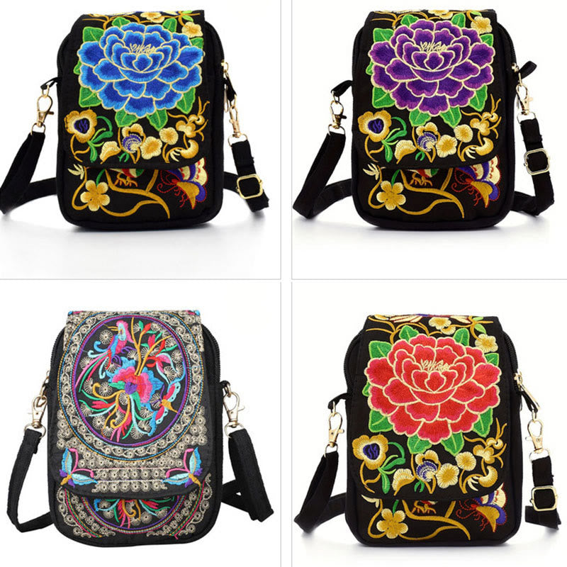 Buddha Stones Inula Flower Peony Embroidery Canvas Shopping Purse Handbag Crossbody Bag - image 12