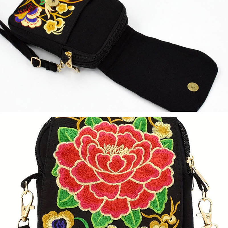 Buddha Stones Inula Flower Peony Embroidery Canvas Shopping Purse Handbag Crossbody Bag - image 3