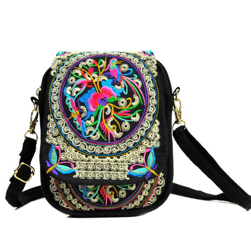 Buddha Stones Inula Flower Peony Embroidery Canvas Shopping Purse Handbag Crossbody Bag - image 7