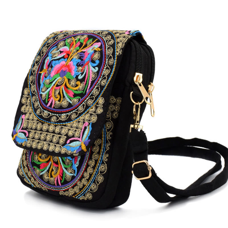 Buddha Stones Inula Flower Peony Embroidery Canvas Shopping Purse Handbag Crossbody Bag - image 6