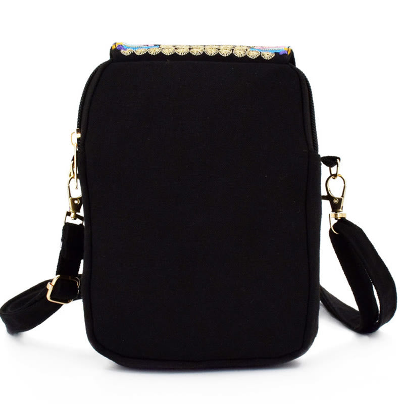 Buddha Stones Inula Flower Peony Embroidery Canvas Shopping Purse Handbag Crossbody Bag - image 10