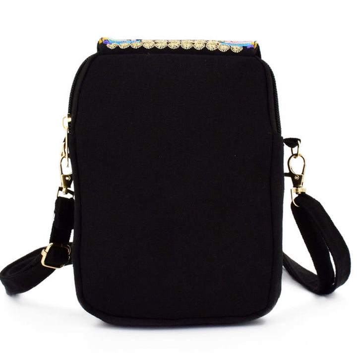 Buddha Stones Inula Flower Peony Embroidery Canvas Shopping Purse Handbag Crossbody Bag - image 10