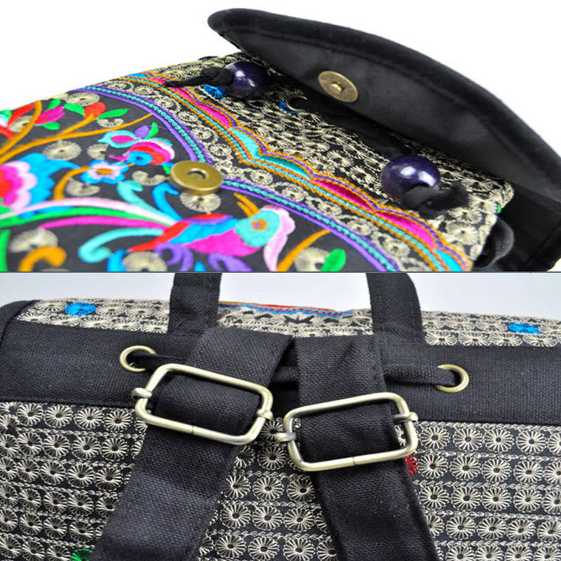 Buddha Stones Peony Chinese Money Tree Embroidery Canvas Backpack - image 6