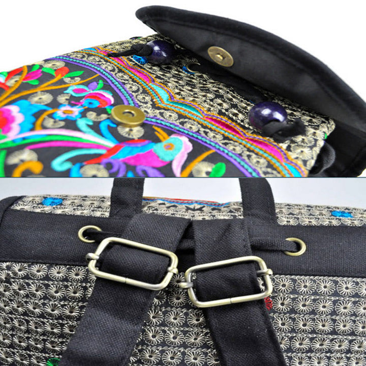 Buddha Stones Peony Chinese Money Tree Embroidery Canvas Backpack - image 6