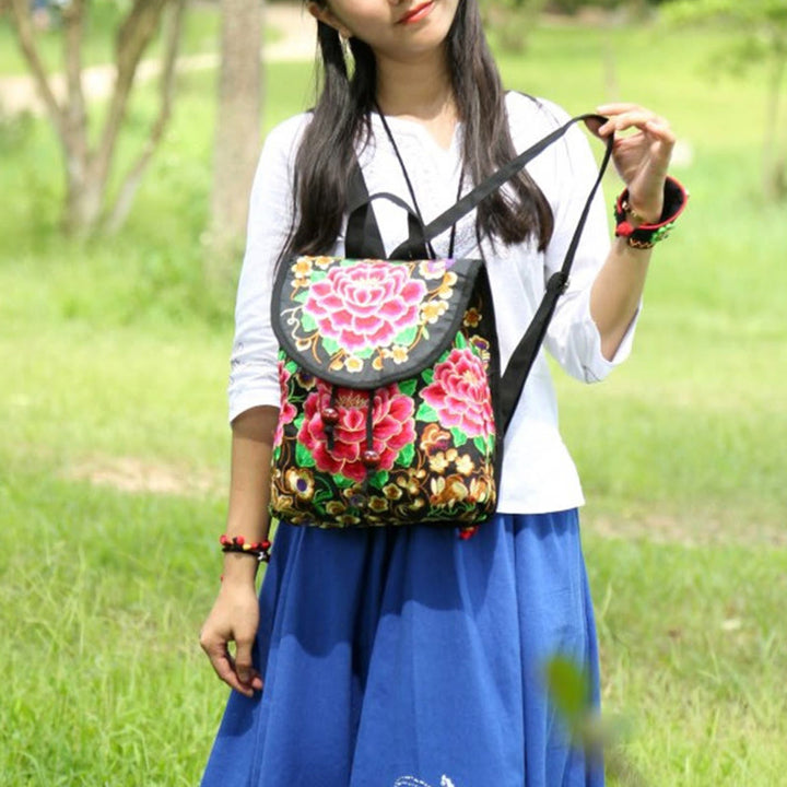 Buddha Stones Peony Chinese Money Tree Embroidery Canvas Backpack - image 13