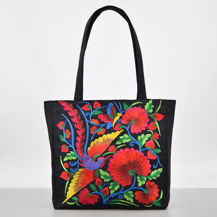 Buddha Stones Galsang Magpie Peony Camellia Chrysanthemum Embroidery Canvas Shopping Purse Handbag Shoulder Bag - Phoenix Chrysanthemum - image 17