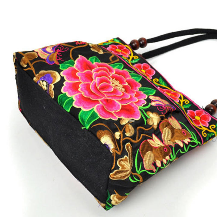 Buddha Stones Money Tree Peony Phoenix Apple Blossom Double-Sided Embroidery Cotton Canvas Shopping Purse Handbag - image 16