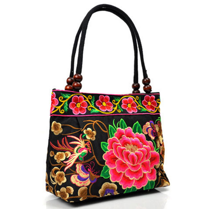 Buddha Stones Money Tree Peony Phoenix Apple Blossom Double-Sided Embroidery Cotton Canvas Shopping Purse Handbag - image 14