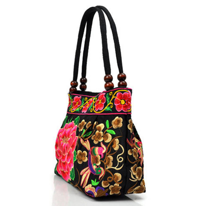 Buddha Stones Money Tree Peony Phoenix Apple Blossom Double-Sided Embroidery Cotton Canvas Shopping Purse Handbag - image 17
