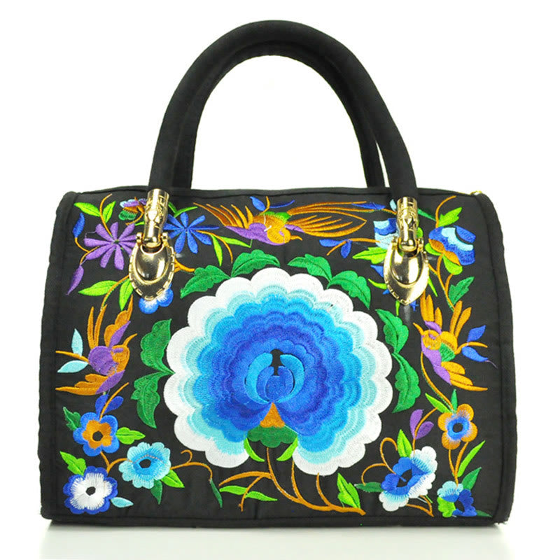 Buddha Stones Money Tree Peony Camellia Double-Sided Embroidery Canvas Shopping Purse Handbag Crossbody Bag - Blue Peony - image 11