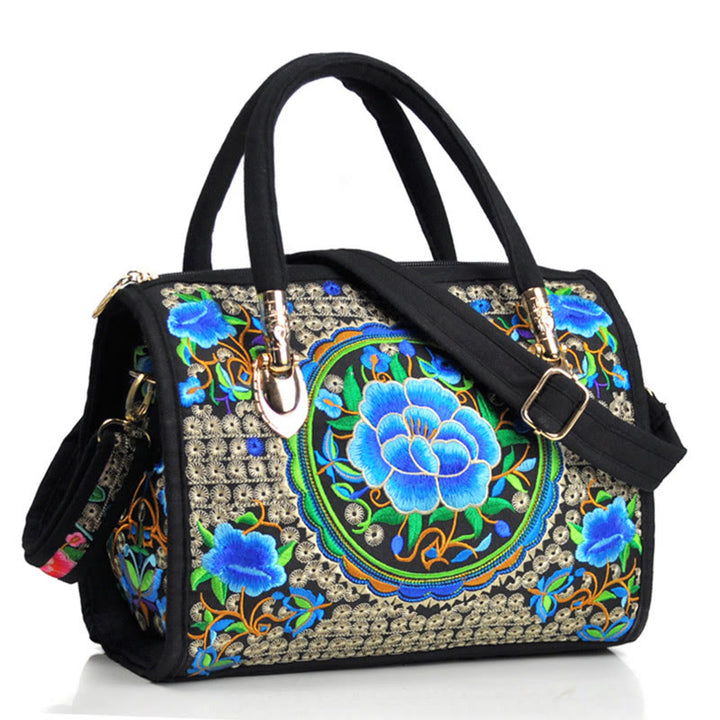 Buddha Stones Money Tree Peony Camellia Double-Sided Embroidery Canvas Shopping Purse Handbag Crossbody Bag - Small Blue Peony - image 20