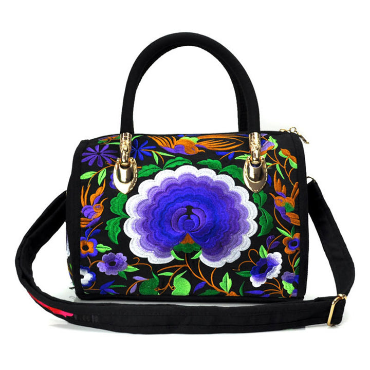 Buddha Stones Money Tree Peony Camellia Double-Sided Embroidery Canvas Shopping Purse Handbag Crossbody Bag - Purple Peony - image 12