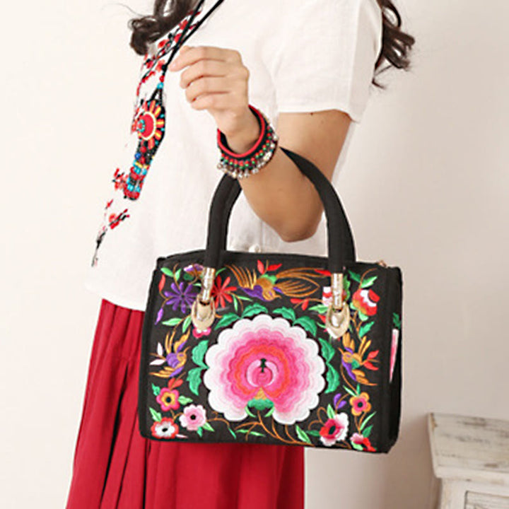 Buddha Stones Money Tree Peony Camellia Double-Sided Embroidery Canvas Shopping Purse Handbag Crossbody Bag - image 9