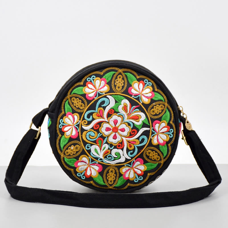 Buddha Stones Money Tree Galsang Inula Flower Peony Rose Peacock Double-Sided Embroidery Canvas Shopping Purse Handbag Crossbody Bag - Galsang Flower - image 0