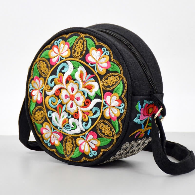 Buddha Stones Money Tree Galsang Inula Flower Peony Rose Peacock Double-Sided Embroidery Canvas Shopping Purse Handbag Crossbody Bag - image 1