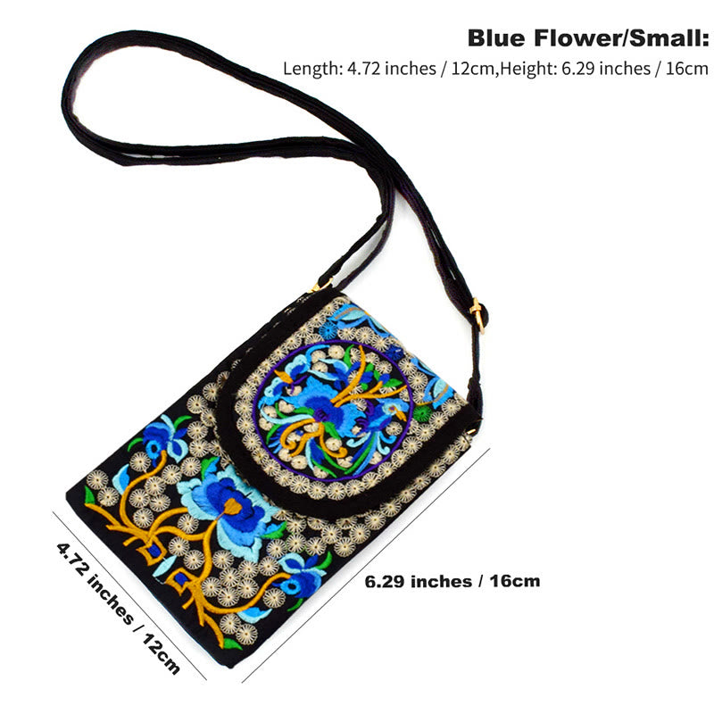 Buddha Stones Inula Flower Rose Embroidery Canvas Backpack Crossbody Bag - Blue Inula Flower 12*1*16cm - image 8