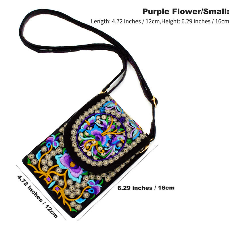 Buddha Stones Inula Flower Rose Embroidery Canvas Backpack Crossbody Bag - Purple Inula Flower 12*1*16cm - image 11